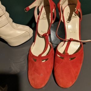 Vintage! Christian Louboutin Red Suede T-Strap Heels EU41/US11